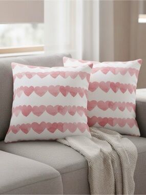 Minted Pink Heart Stripe Throw Pillow Covers Set of 2 20x20 White Pink